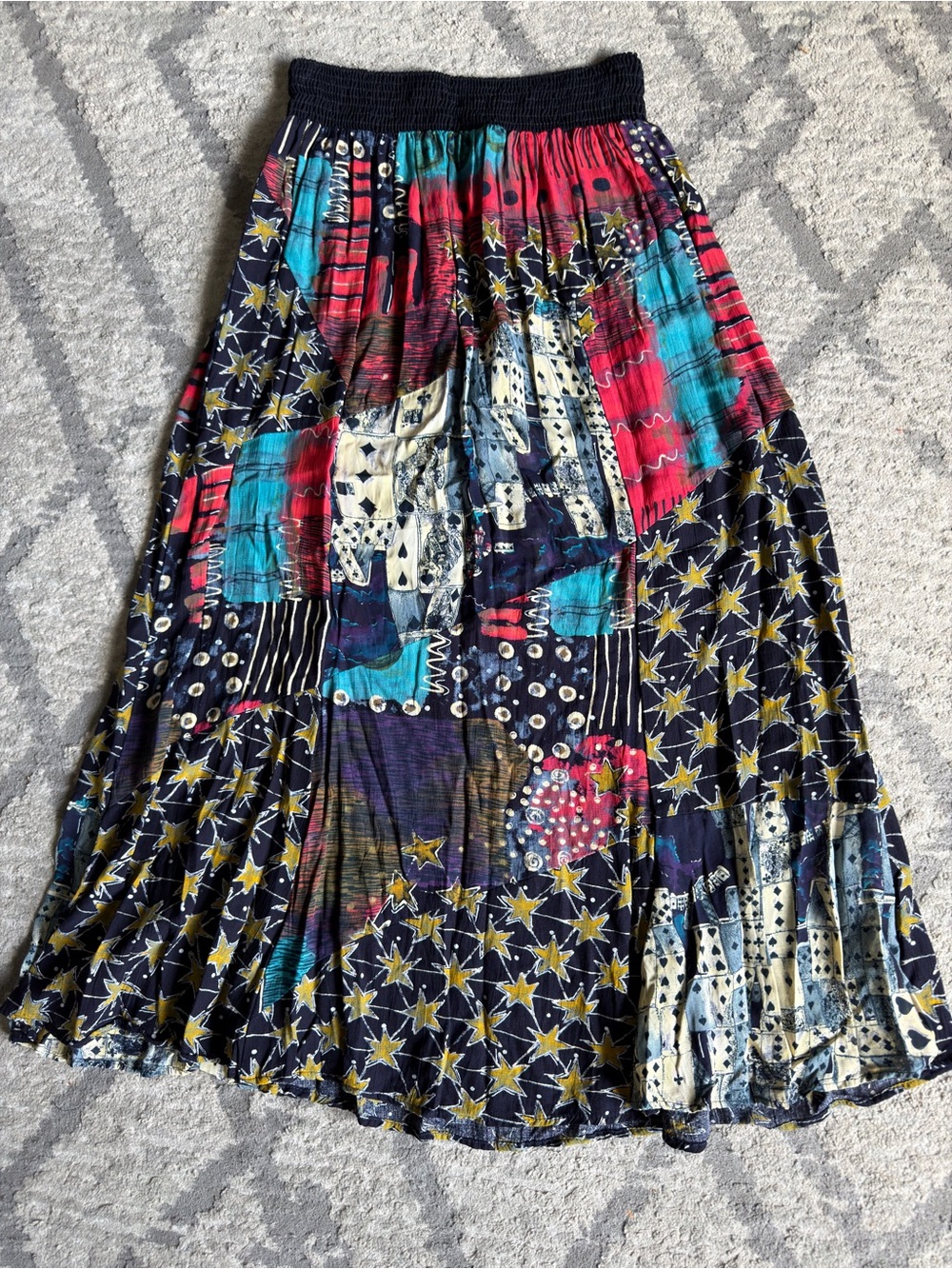 Bohemian Maxi Skirt in Navy Multicolor